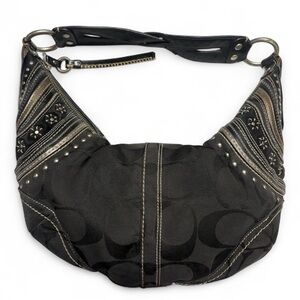 Coach RARE LTD Edition Soho Black Jacquard Studded Grommet Hobo Bag w/ wristlet